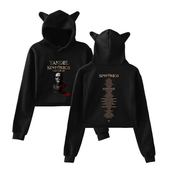 Yandel 2025 Sinfonico Tour Unisex Short Sleeve Pullover Hoodie Funny Cat Ear Casual Sweatshirt