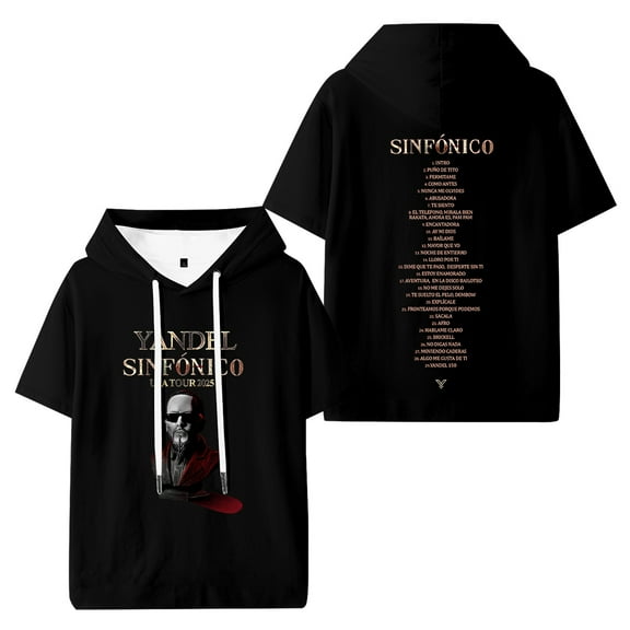 Yandel Sinfonico Tour 2025 Hooded Short Sleeve Casual Hoodies Hip Hop Pullover Shirt