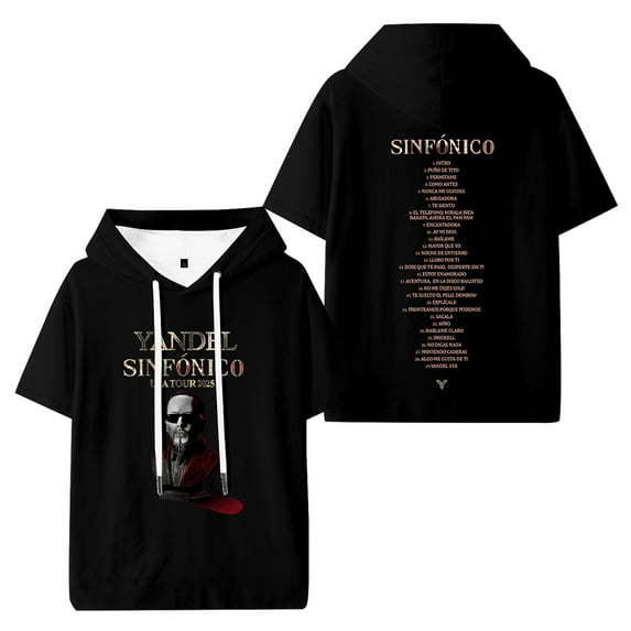 Yandel Sinfonico Tour 2025 Hooded Short Sleeve Casual Hoodies Hip Hop Pullover Shirt
