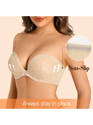 Baycosin Women Low Back Bra Wire Lifting Deep U Shaped Plunge Backless Bra  with Convertible Clear Straps 