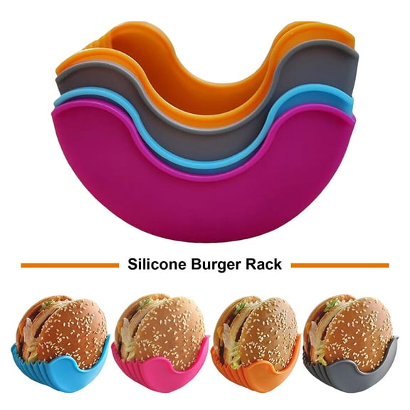 Yanerim 1/4Pcs Silicone Rack Retractable Burger Fixed Box Touch-Free Burger Clip Reusable Burger Box Holder Hamburger Dishwasher Safe Food Grade Sandwich Clip