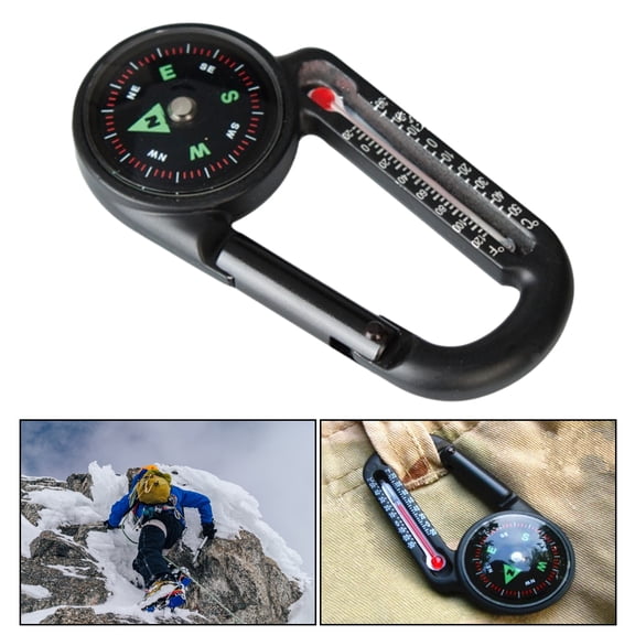 Yanerim 2-in-1 Pocket Survival Handheld Compass with Thermometer Easy to Recognize Compact Size Portable Zinc Alloy Carabiner Compass
