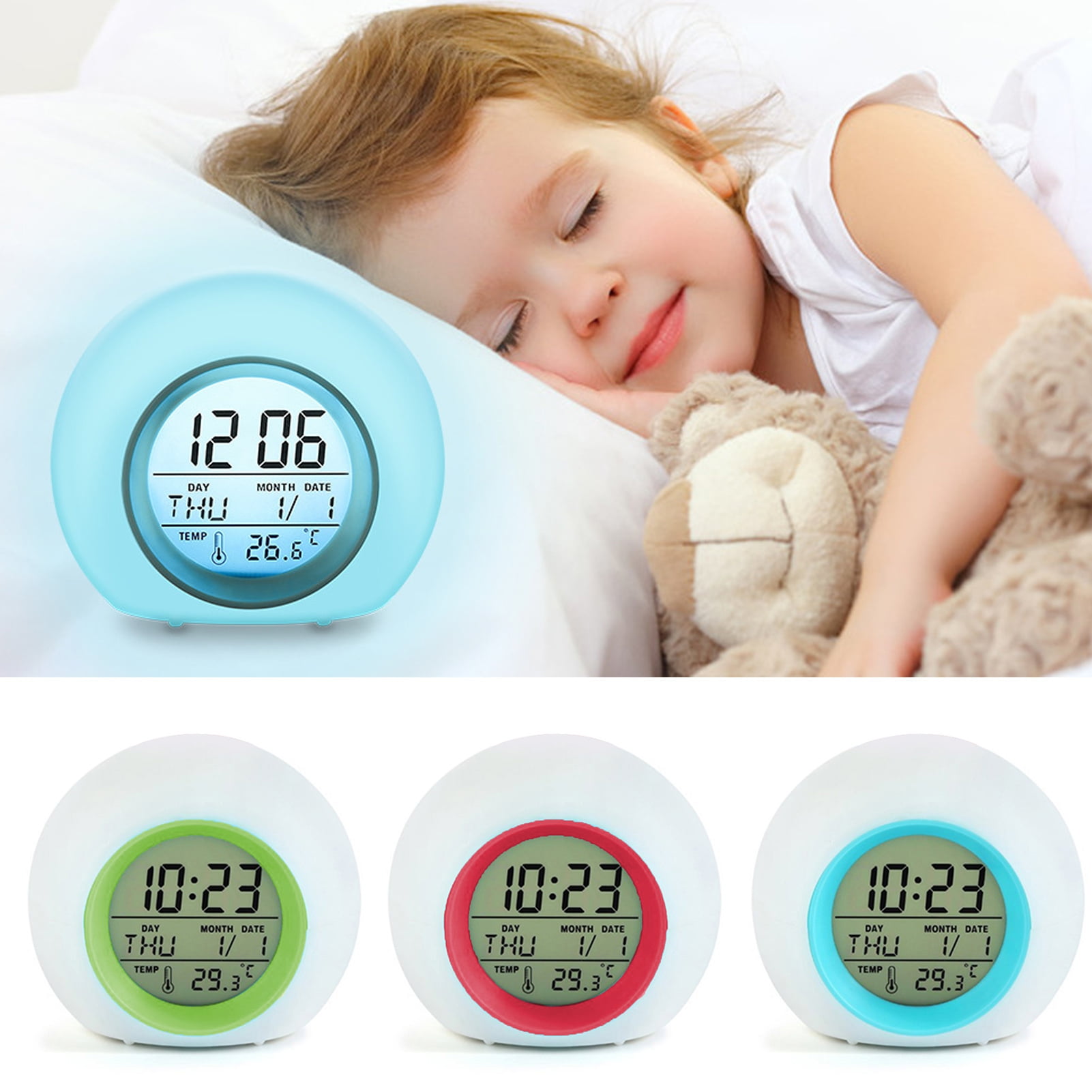 Yanerim 2023 Kids Alarm Clock with 7 Color Changing Night Light