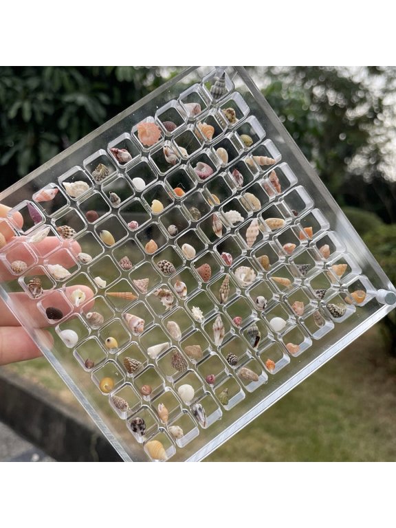 Yanerim Acrylic Magnetic Seashell Display Box 36/64/100 Grids Square Small Crafts Natural Stone Nail Art Bead Charm Jewelry Show Organizer Container Case