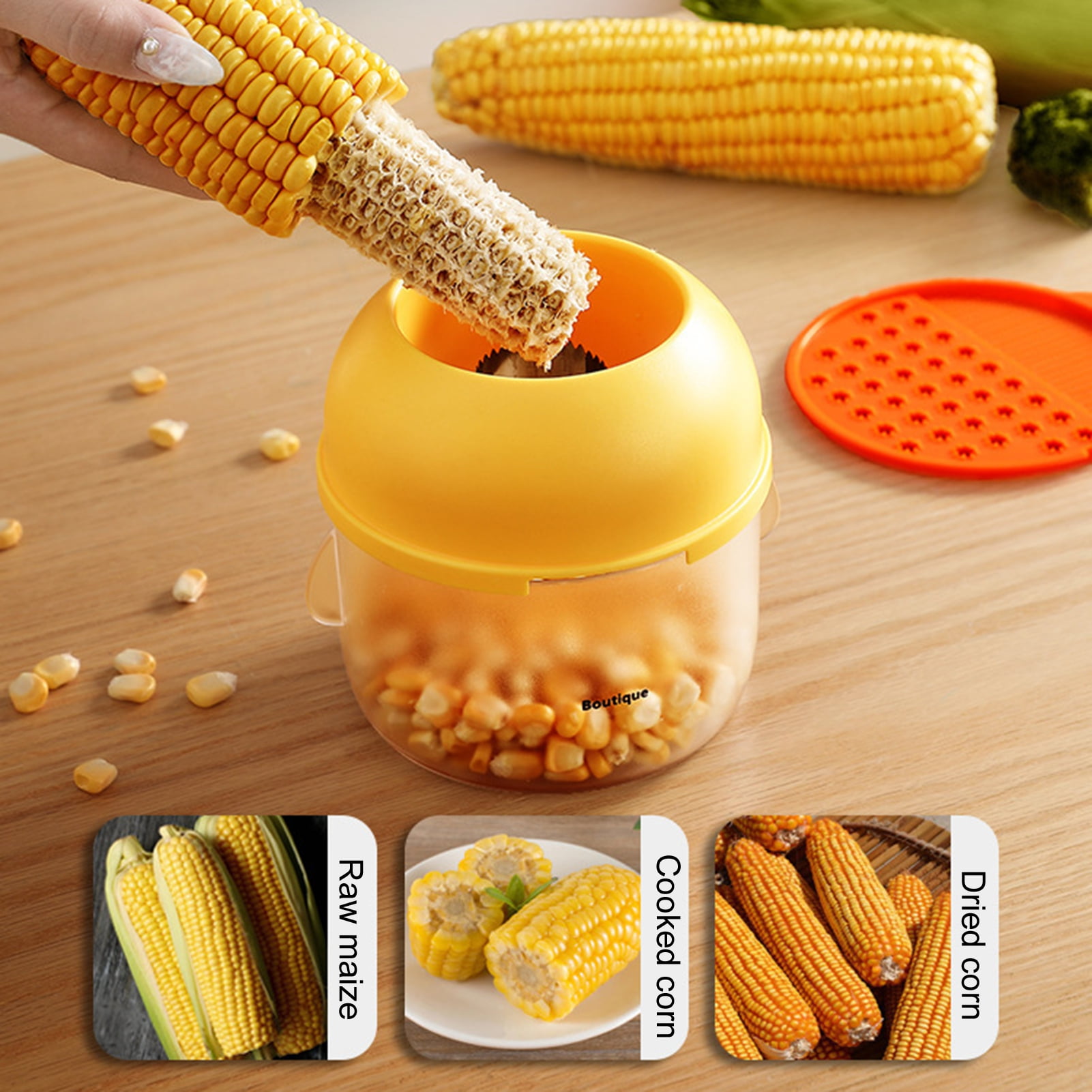 Yanerim Corn Kernel Peeler with Bowl Safety Handle Quick Corn Cutter