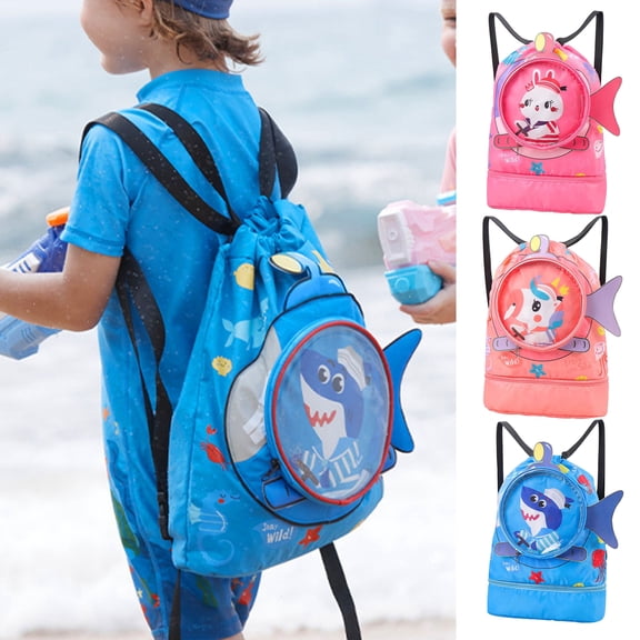 Yanerim Kids Swim Bag Cartoon Printed Drawstring Backpack Lightweight Beach Swimming Pool Gym Bag Waterproof Sports Storage Pouch