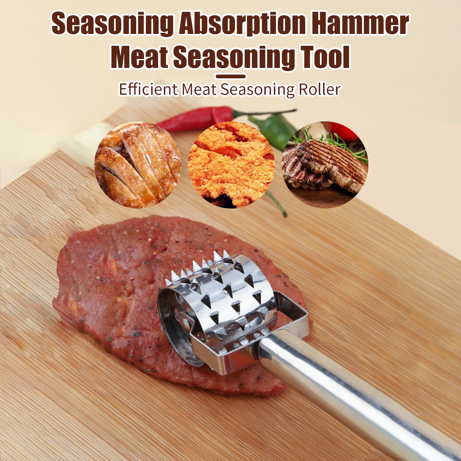 Yanerim Meat Tenderizer Roller Rolling Hammer Stainless Steel Blade