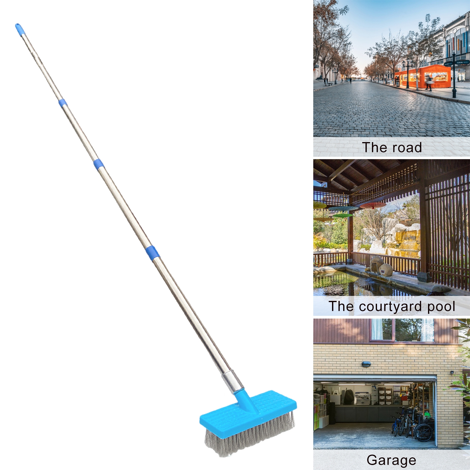 Stainless Steel Wire Scrub Brush With Long Handle - 62" Adjustable Deck & Concrete Cleaner | Moss & Dirt Remover For Outdoor Surfaces