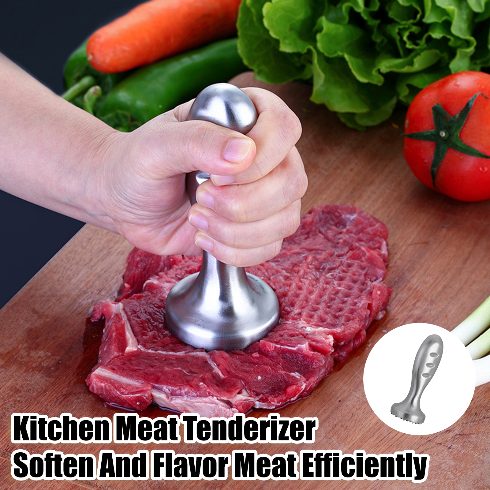 Yanerim Stainless Steel Meat Tenderizer Hammer Ergonomic Handle Kitchen