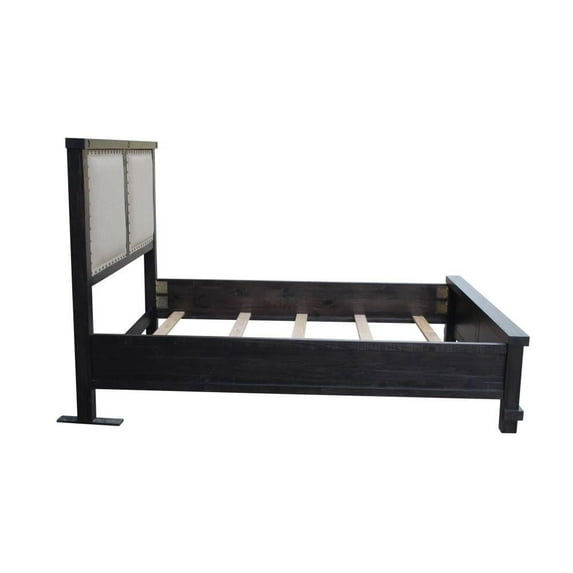 Yanez Industrial Queen Fabric Bed in Charcoal - Solid Wood