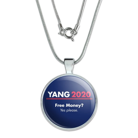 Yang 2020 Free Money Universal Basic Income 1" Pendant with Sterling Silver Plated Chain