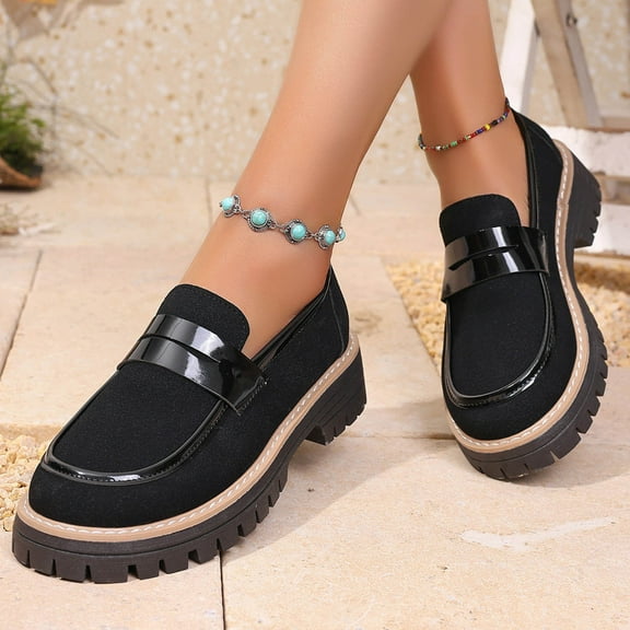 YangJinLian Chunky Loafers Women Platform Loafers for Women Chunky Heel Lug Sole Loafers for Women Slip ons Round Toe Black