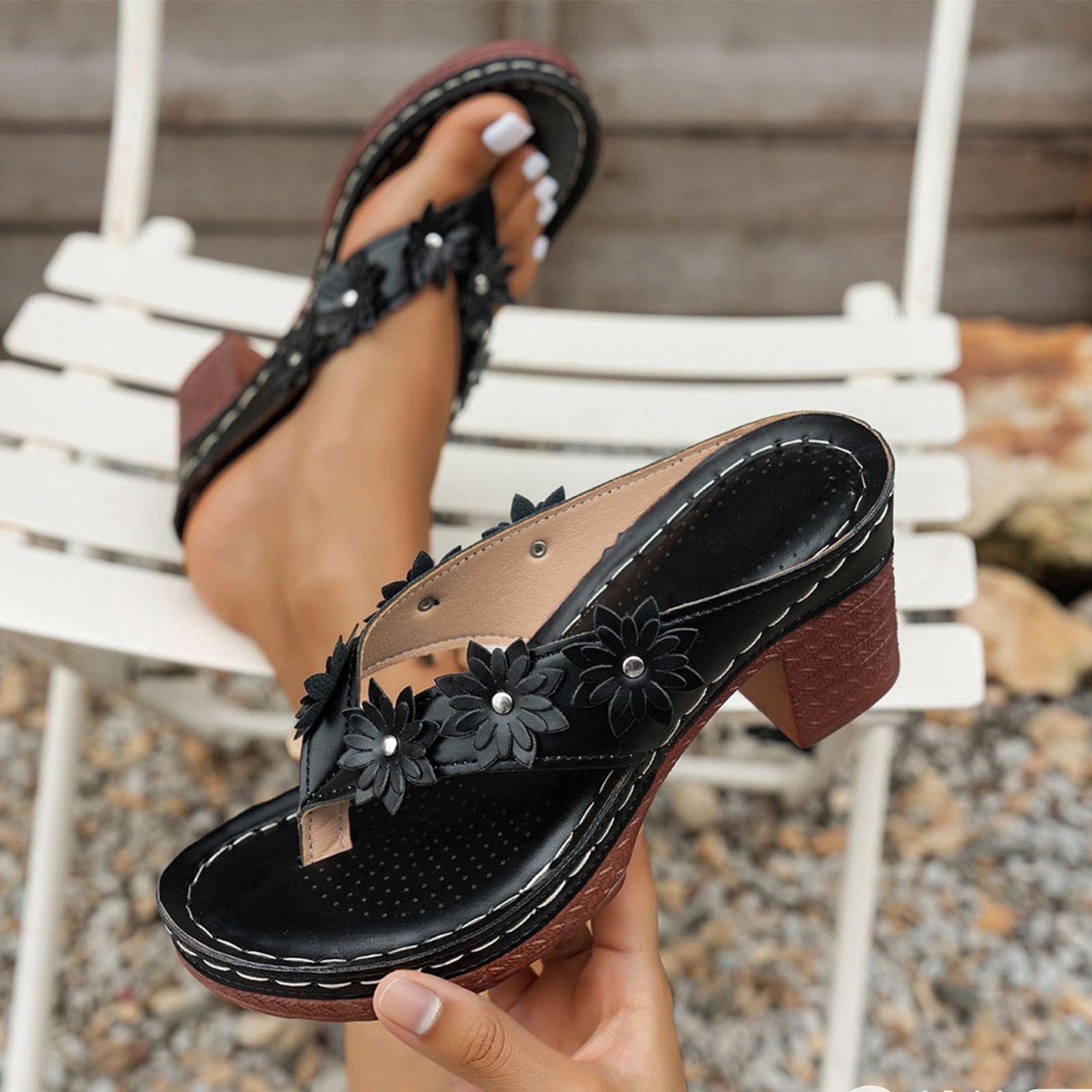 Women Summer Half-Toe Flip-Flops – Casual Mid-Heel Chunky Sandals
