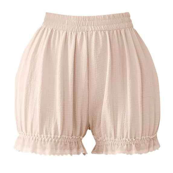 YangJinLian Ice Silk Bloomers for Women Lace Trim Plus Size Pettipants Loose Ruffle Slip Shorts Culotte Beige