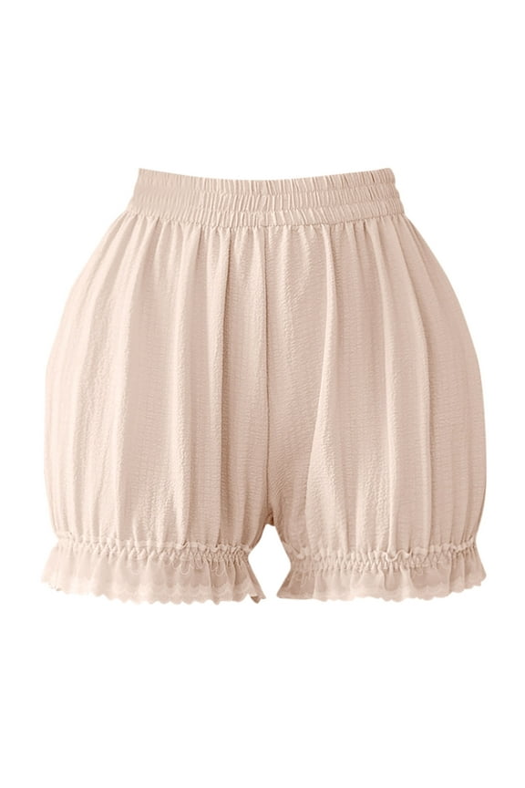Ice Silk Bloomers for Women Lace Trim Plus Size Pettipants Loose Ruffle Slip Shorts Culotte Beige
