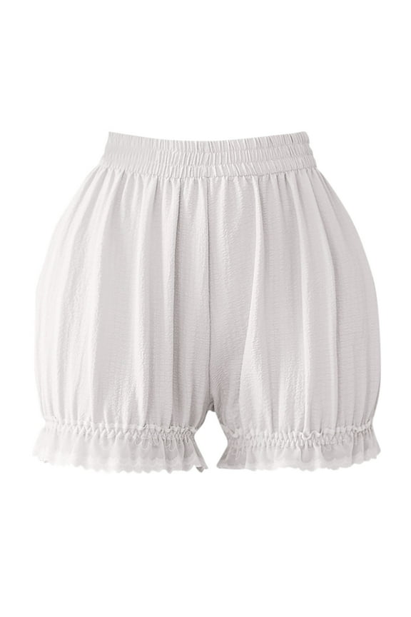 Ice Silk Bloomers for Women Lace Trim Plus Size Pettipants Loose Ruffle Slip Shorts Culotte White