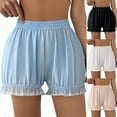 thumbnail image 1 of YangJinLian Ice Silk Bloomers for Women Lace Trim Plus Size Pettipants Loose Ruffle Slip Shorts Culotte White, 1 of 1
