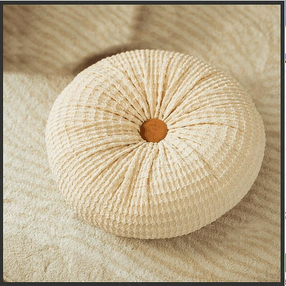 YangJinLian Round Throw Pillow,Pleated Small Circle Pillow Round Boho Decorative Pillows for Couch Sofa Chair Bed Car,Ivory