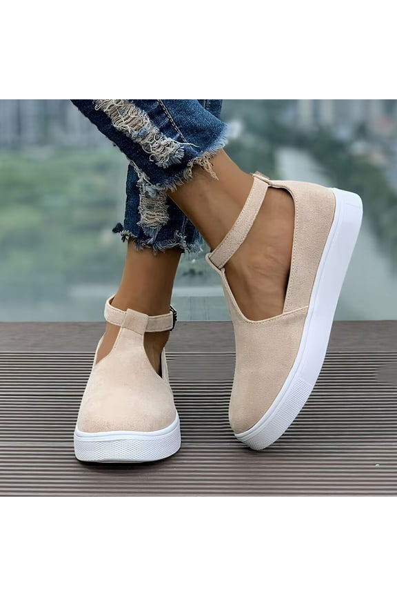Shoes for Women Sneakers Trendy Low Top Lace-up Walking Shoes Fashion Summer Slip On Platform Flats Loafers Beige