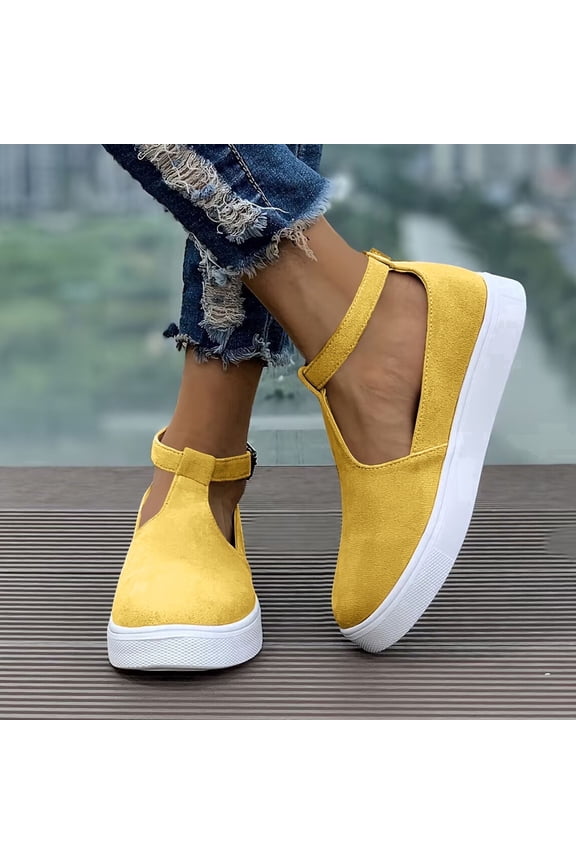 Shoes for Women Sneakers Trendy Low Top Lace-up Walking Shoes Fashion Summer Slip On Platform Flats Loafers Yellow