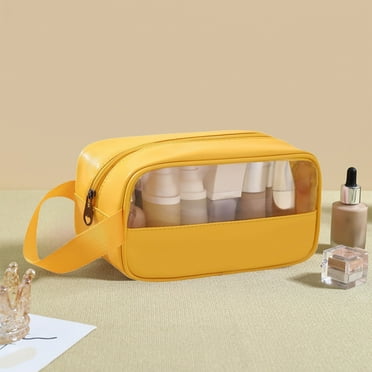 YangJinLian Toiletry Bag for Women Clear PVC & PU Splicing Waterproof Makeup Cosmetic Bag, Portable Travel Organizer for Vacation, Bathroom, Airplane