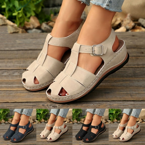 YangJinLian Women Comfortable Flat Sandals: Closed Toe Dressy Summer Sandal - Fisherman Hollow Out Walking Sandals Navy