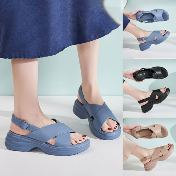 YangJinLian Women Platform Sandals,Summer Slip-On Beach Vacation Slides Ankle Strap Comfortable Breathable Walking Footwear Indoor Outdoor Shoe Khaki