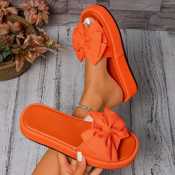 YangJinLian Women's Bowtie Slide Sandals Comfort Anti-Slip Summer Beach Sandal Orange