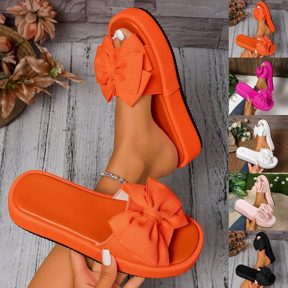 YangJinLian Women's Bowtie Slide Sandals Comfort Anti-Slip Summer Beach Sandal White