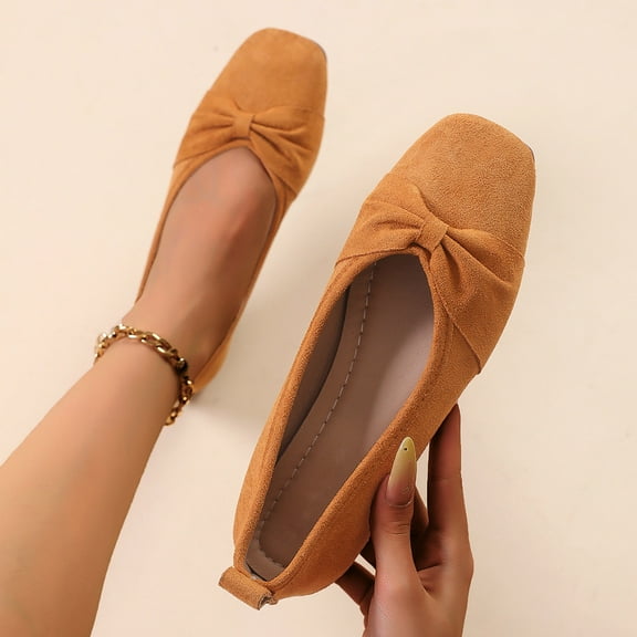 YangJinLian Women's Flats Dressy Pointed Toe Comfortable Bowknot Ballet Flats Shoes Brown