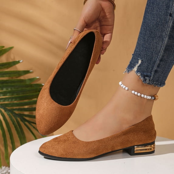 YangJinLian Women's Flats Shoes Pointed Toe Flats Shoes Women Ballet Flats for Women Dressy Shoes Flock Flats Brown
