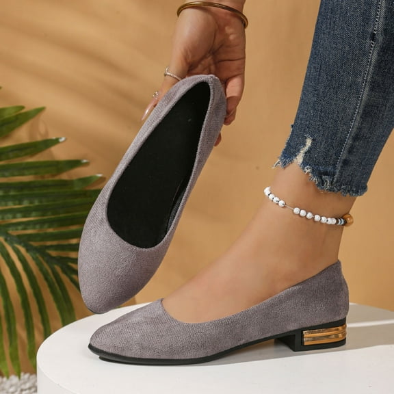 YangJinLian Women's Flats Shoes Pointed Toe Flats Shoes Women Ballet Flats for Women Dressy Shoes Flock Flats Gray