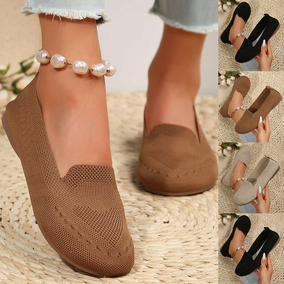 YangJinLian Women's Sparkly Flats Shoes Mesh Loafers Shoes Soft Memory Foam Flats Brown