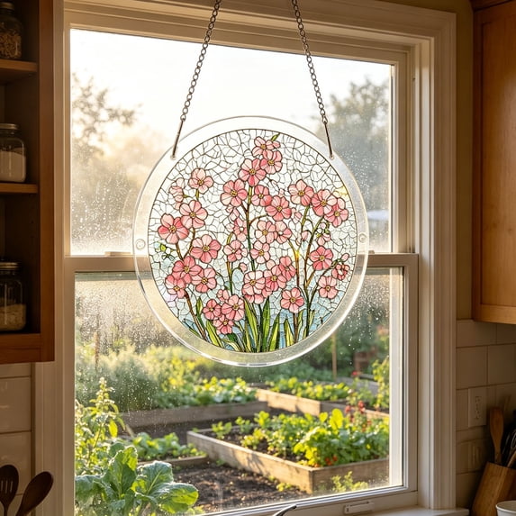 YangKa Cherry Blossom Acrylic Puzzle Suncatcher, Floral Window Hanging Ornament, All Season Light Catcher, Thoughtful Home Decor Gift
