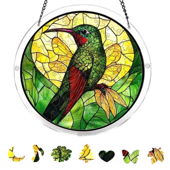YangKa Hummingbird Acrylic Puzzle Suncatcher, Nature Window Decor, Great Holiday Decoration, Sweet Housewarming Gift