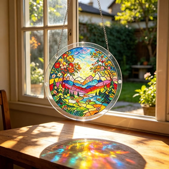 YangKa Rainbow Mountain Acrylic Puzzle Suncatcher, Scenic Window Hanging, All Season Light Catcher, Unique Home Decor Gift