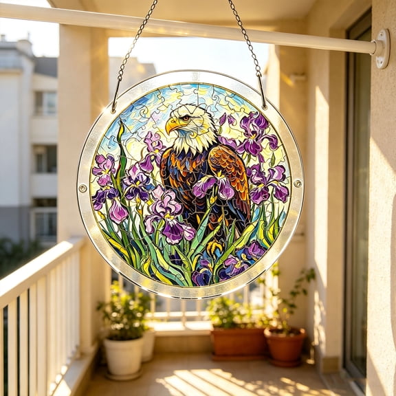 YangKa Stained Glass Sun Catchers Acrylic Window Hanging for Indoor Outdoor Decor Colorful Flowers and Eagle Suncatcher Birthday Gifts for Women, Men, Wife, Aunt, Mom