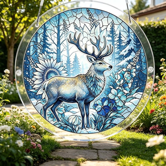 YangKa Winter Deer Acrylic Puzzle Suncatcher, Magical Nature Window Hanging, Unique Home Decor, All Season Decor