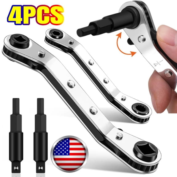 YangNengwen 2 PACK Hvac Service Wrench Tool, Service Wrench Set:3/16" to 3/8" & 5/16" x 1/4", Air Conditioner Valve Ratchet Wrench Set