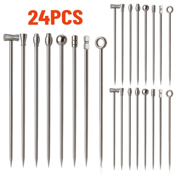 YangNengwen 24 Pieces Silver Cocktail Picks, Stainless Steel Drink Appetizer Picks Set