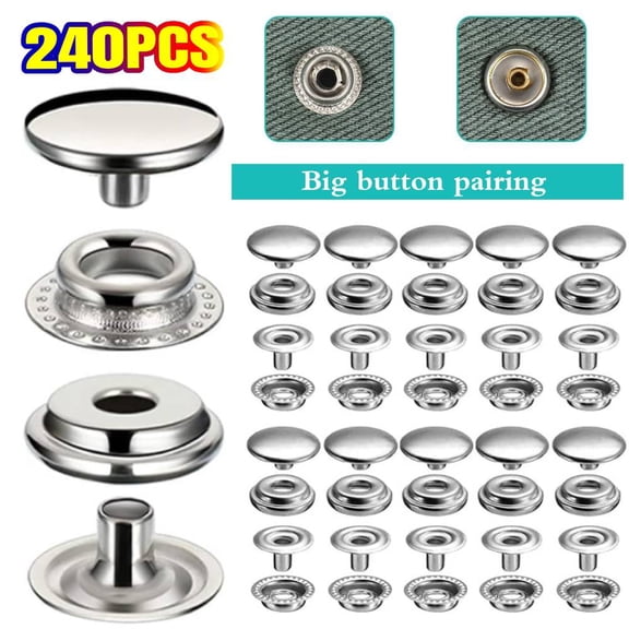 YangNengwen 240 Pieces Stainless Steel Snap Fastener, 15 mm Heavy Duty Snap Button Press Stud Cap for Jeans Fabric Jackets Clothes Bag Leather DIY Craft