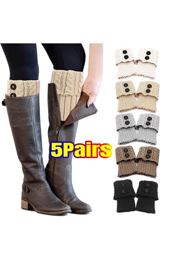 5 Pairs Winter Warm Boot Cuffs for Women Cable Knitted Short Leg Warmers Boot Toppers