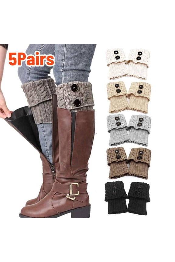 5 Pairs Winter Women Cuffed Crochet Boot Cuffs Socks Knit Toppers Elastic Leg Warmers