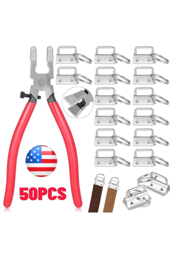 50 Piece Key Fob Hardware Set - 1 Inch Keychain Hardware with Pliers for Wristlet, Lanyard & Key Chain Making Supplies