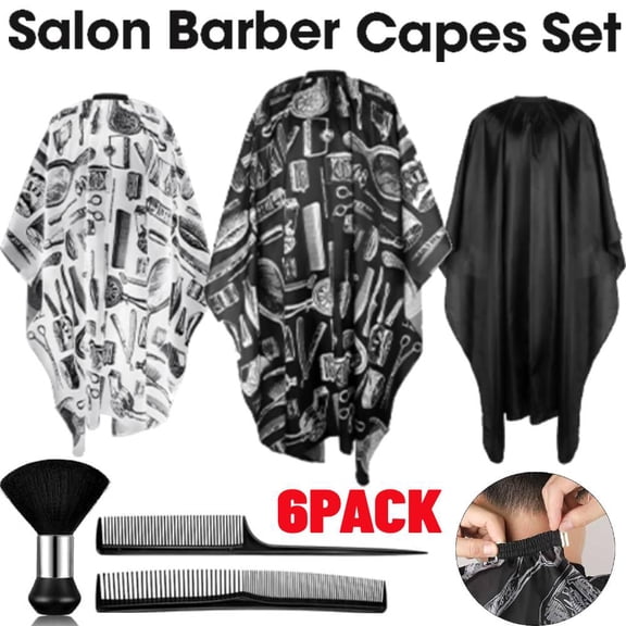 YangNengwen 6 Pcs Professional Salon Barber Capes with Neck Duster and Combs Brush Waterproof Hair Cutting Capes Adjustable Snap Closure for Women Men Hair Stylist Salon Barbershop Hairdressing