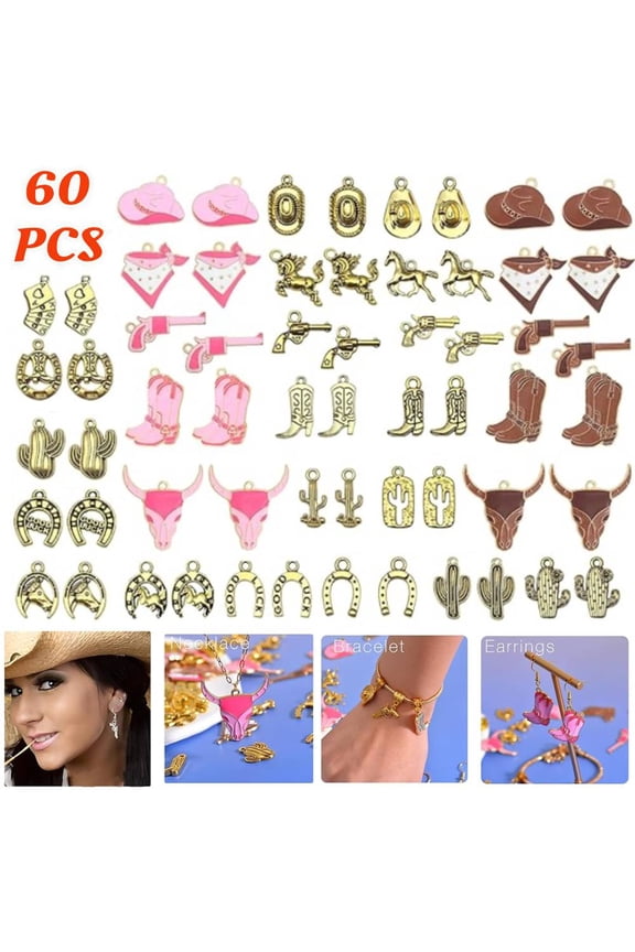 60 Pieces Antique Western Cowboy Charms Pendants Horse Hat cactus Cowboy Boot Charms for Bracelet Earrings Necklace Jewelry Making
