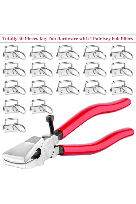 Key Fob Hardware Set, 50PCS Lanyard Key Fob Hardware 1 Inch with Key Fob Pliers Tool for Keychain and Wristlet Clamp Hardware Supplies