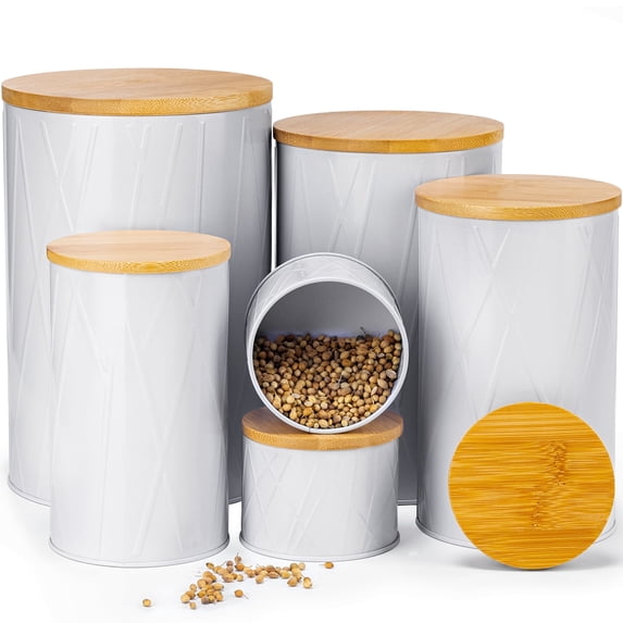 Yangbaga Galvanized Bamboo Latex-Free Natural Rubber Modern Food Storage Canisters, Set of 6