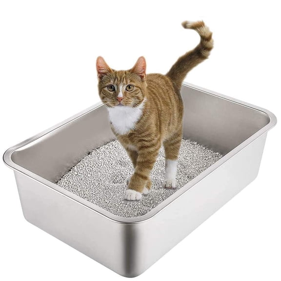 Yangbaga Stainless Steel Litter Box for Cat and Rabbit, Odor Control Litter Pan, Non Stick Smooth Surface, Easy to Clean, Never Bend, Rust Proof, Large Size with High Sides and Non Slip Rubber Feets
