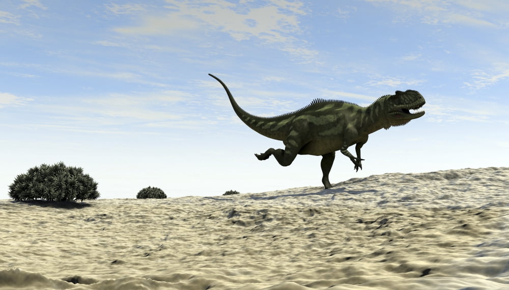 Yangchuanosaurus running across a barren landscape Canvas Art - Kostyantyn IvanyshenStocktrek Images (38 x 22)